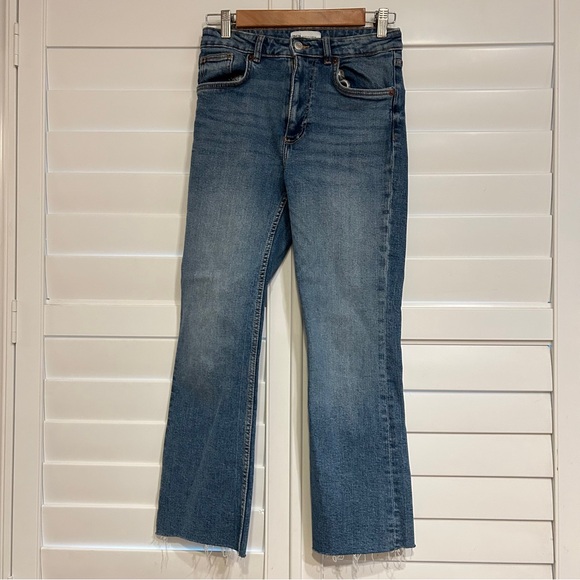 Zara Wide Leg Jean with Frayed Hem Blue Size 24 - Picture 1 of 3
